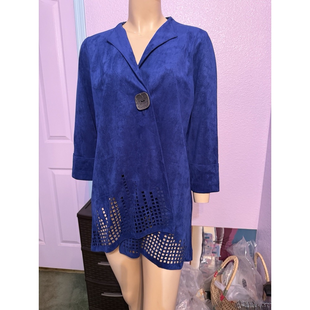 IC by Connie K Faux Suede Asymmetrical Jacket Size L Lagenlook Avant Garde Boho